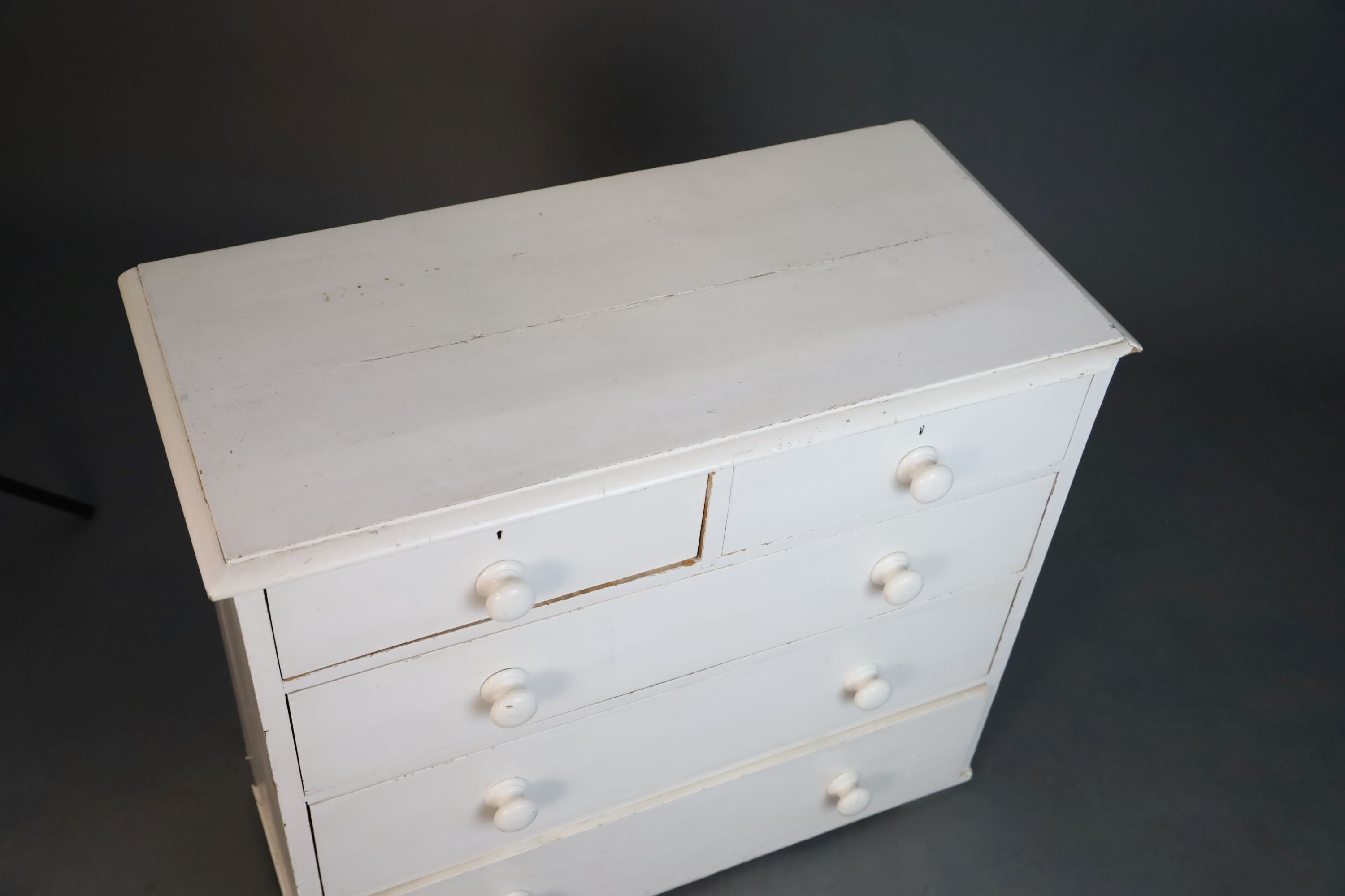 A Victorian white painted pine chest, W.96.5cm D.46cm H.84cm